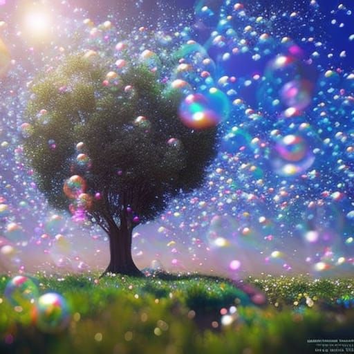 Bubbles with Trees: Dreamy Digital Art