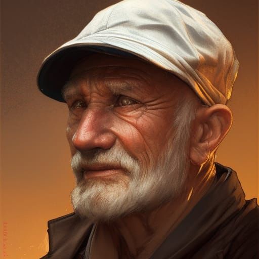 Detailed Portrait of Old Man in Cap
