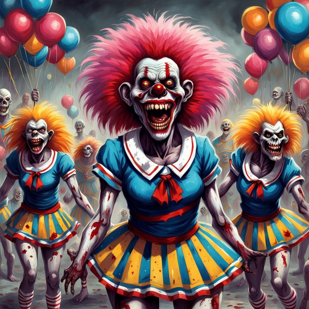Zombie Cheerleader Clowns: A Horror Art Masterpiece