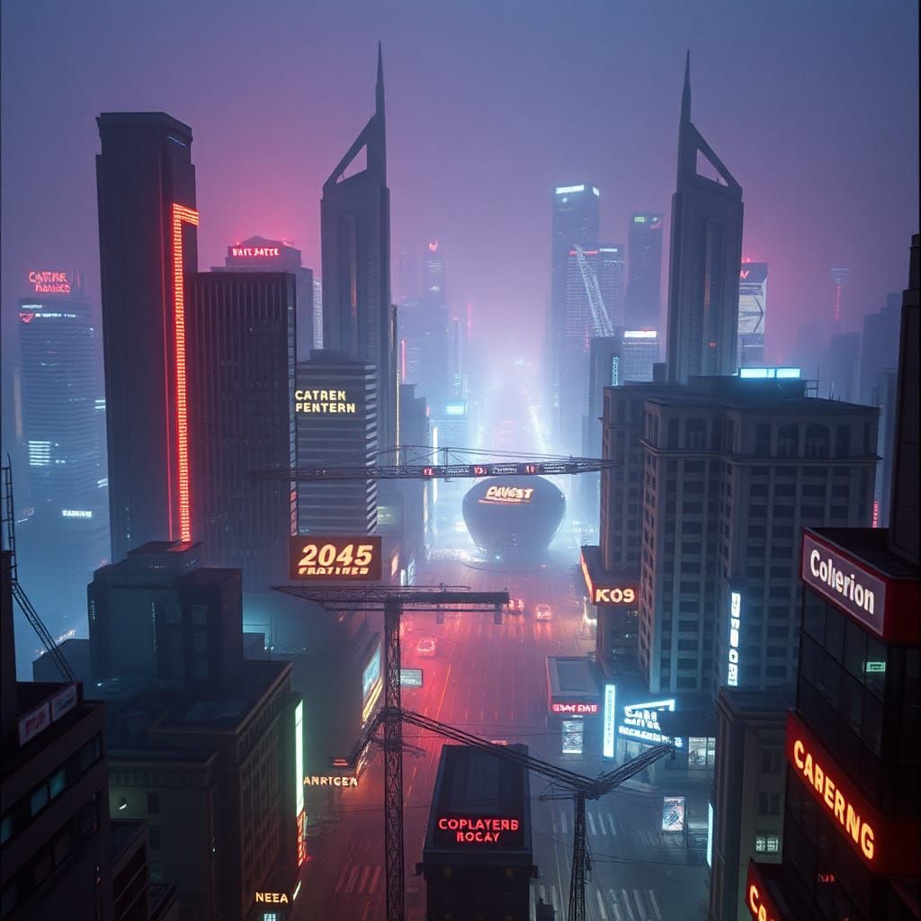 Dystopian Metropolis of the Future in Cyberpunk Style