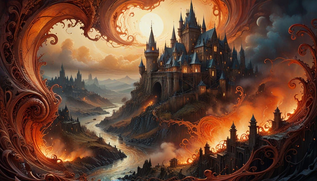 Bourscheid Castle in Luxembourg, Vivid Watercolor Style