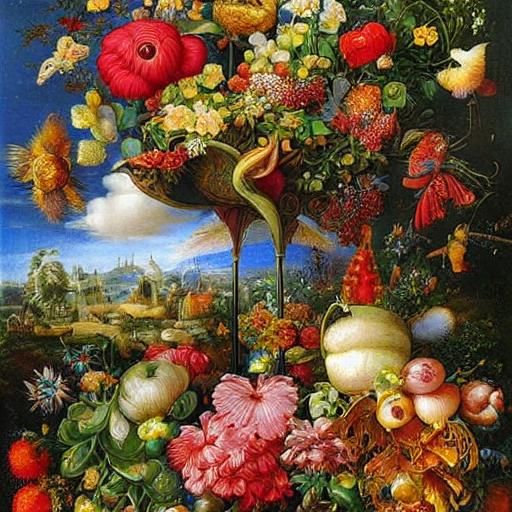 Surreal Flowers and Birds in Precisionist Style