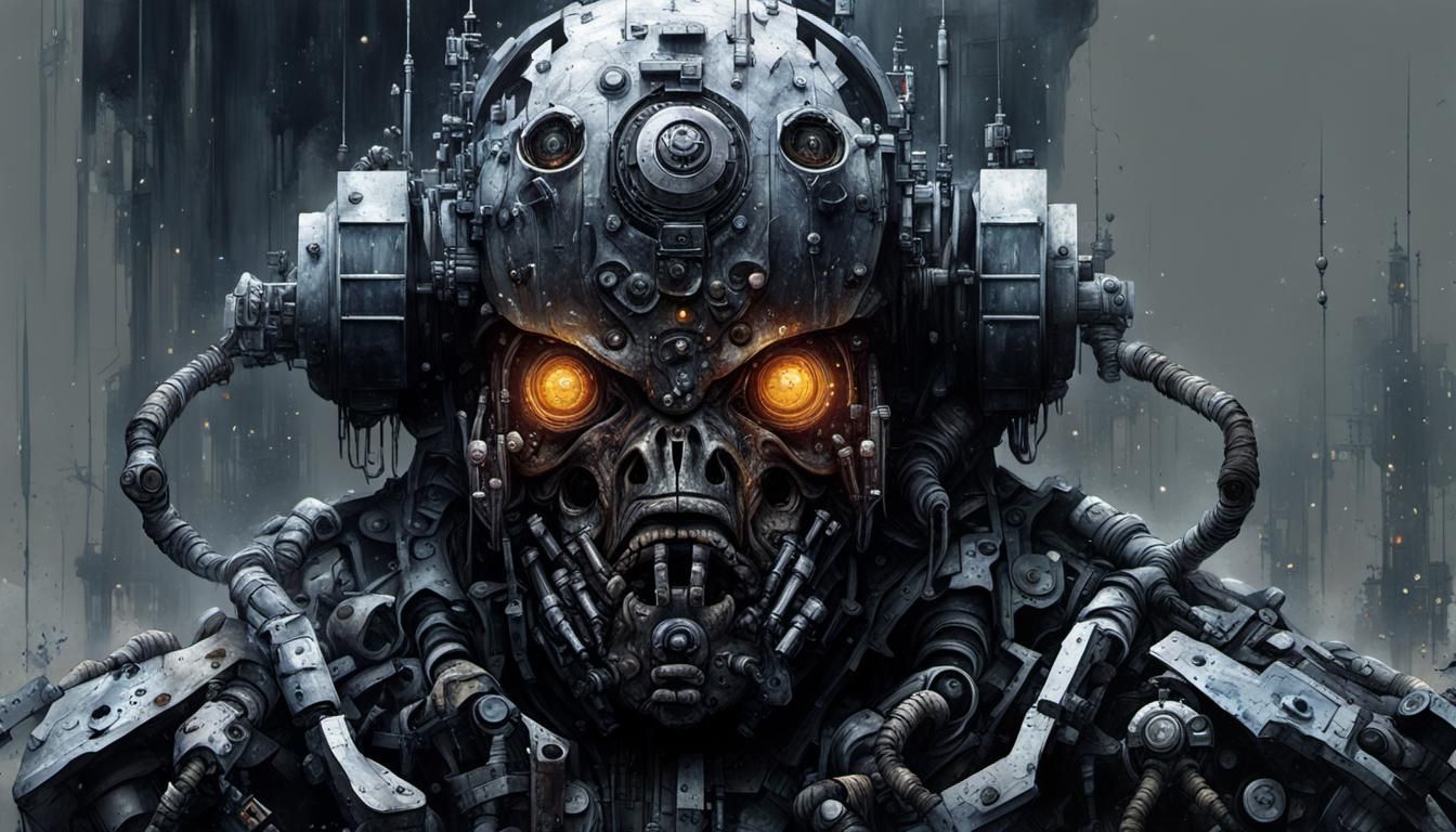 Mechanical Human in Dystopia: Sci-Fi Oil Painting