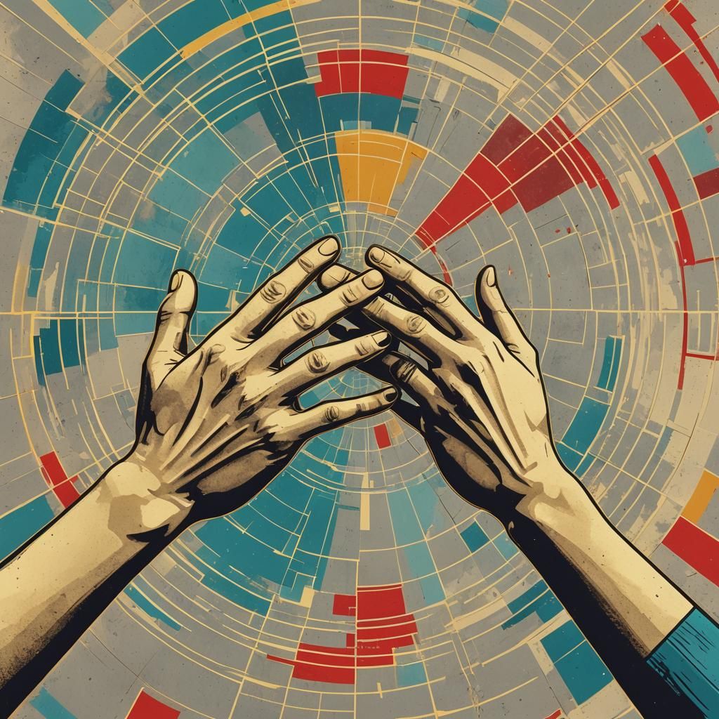 Reaching Hands in Geometric Pop Art Style