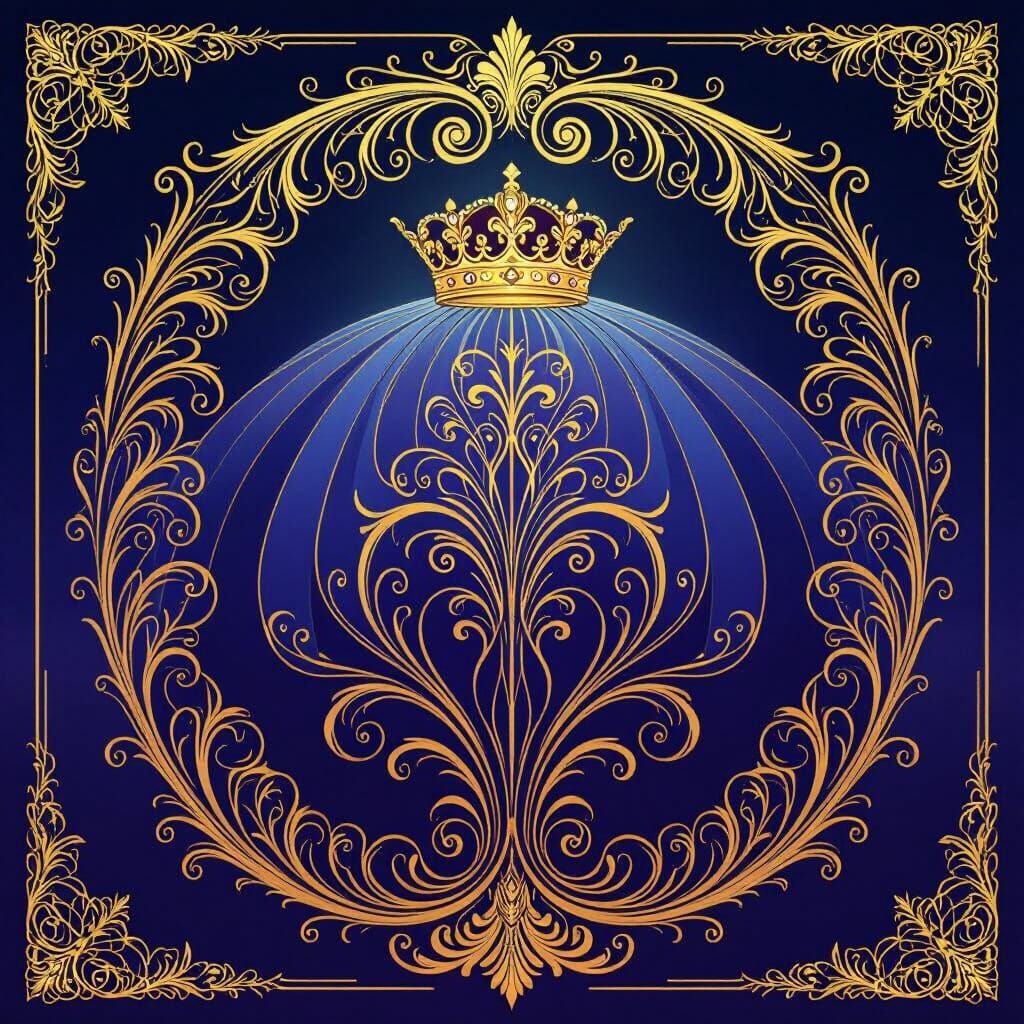 Ethereal Royal Flag with Golden Filigree