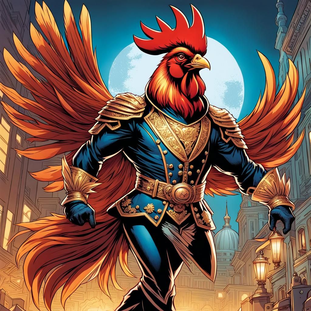 Humanoid Rooster Bullfighter in Comic Book Art