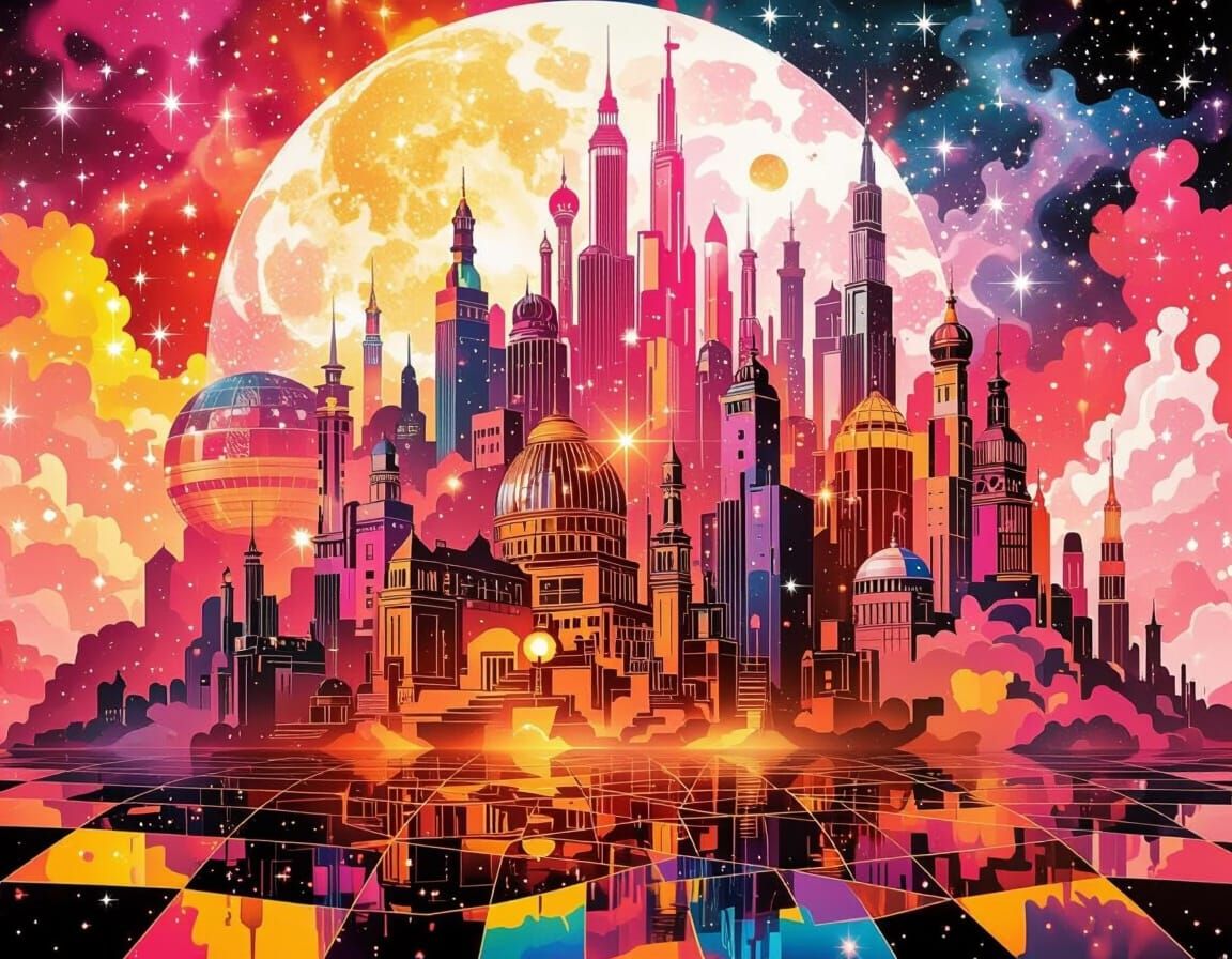 Baroque Sci-Fi Mars Architecture Under Kaleidoscope Sky