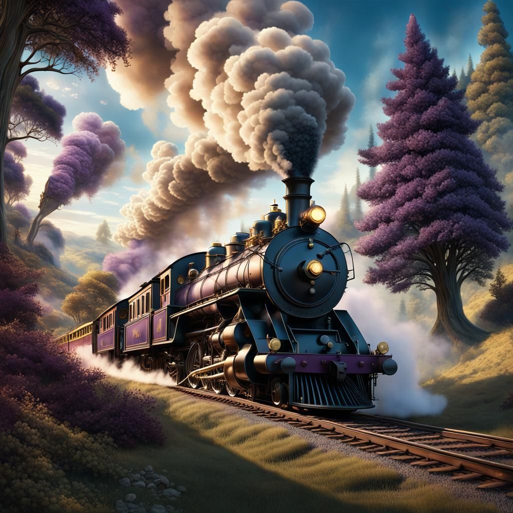 Victorian Steam Train in Mystical Landscape