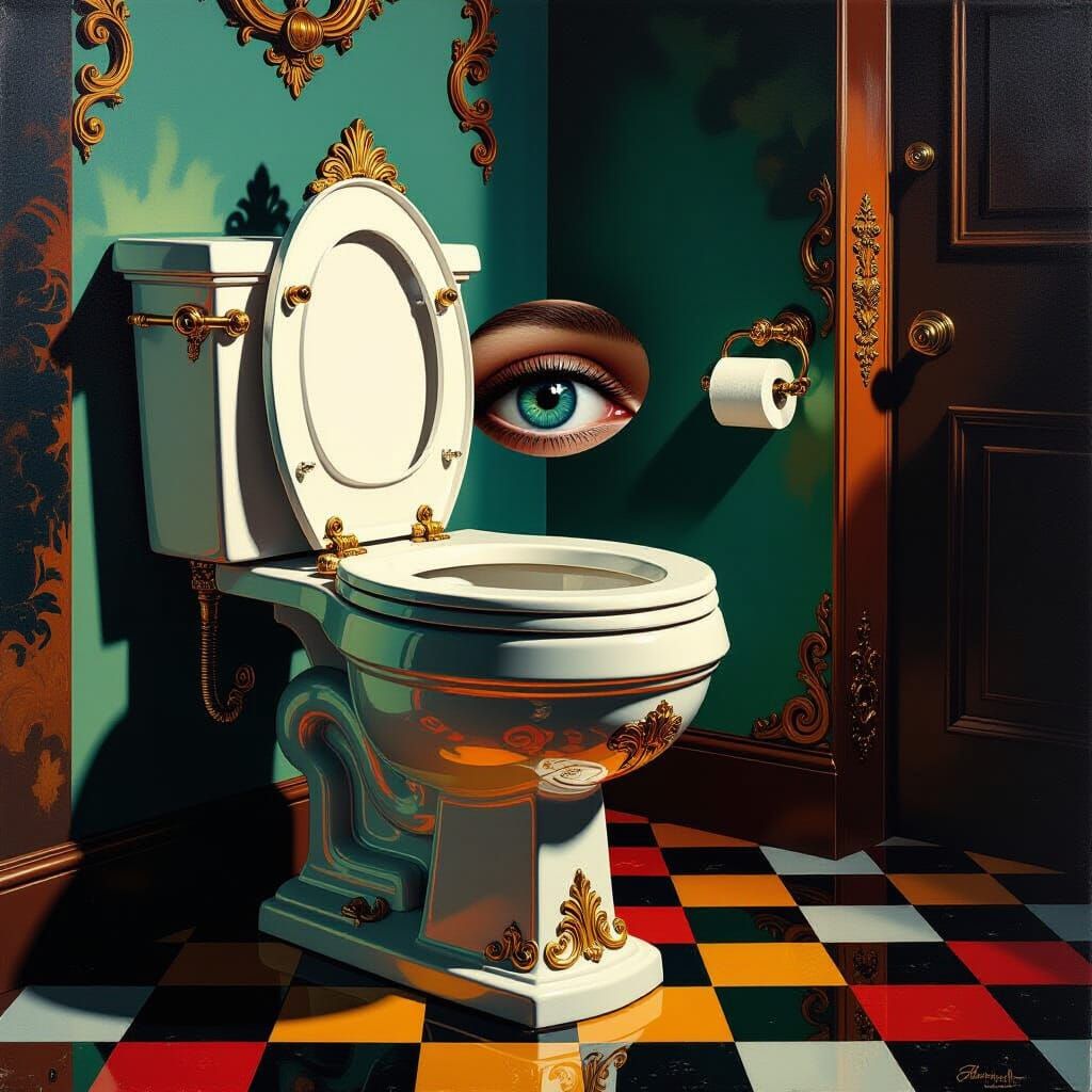 Surreal Baroque Toilet With Eye, Fauvist Colors