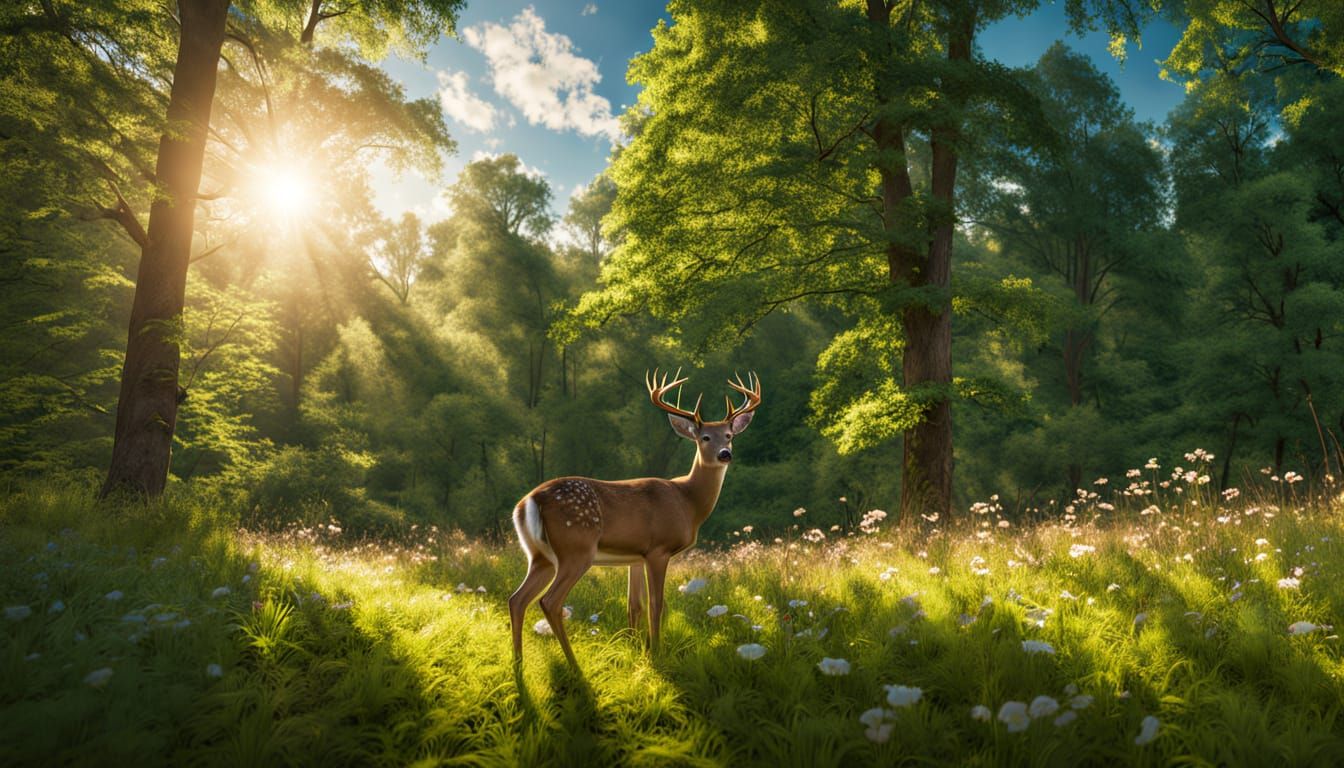 Cinematic White-Tailed Deer in Golden Meadow
