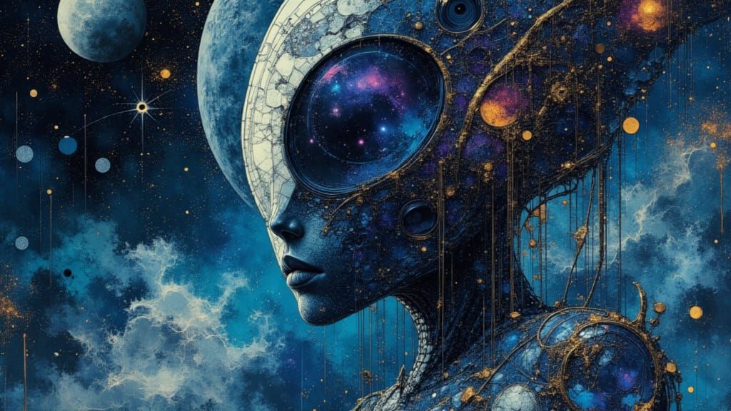 Cosmic Alien Face in Nebula - Surreal Sci-Fi Art