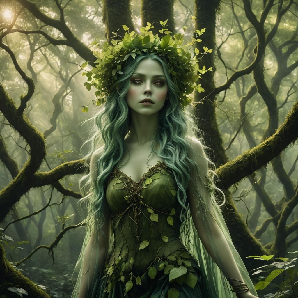 Enchanted Forest Nymph with Pale Green Skin