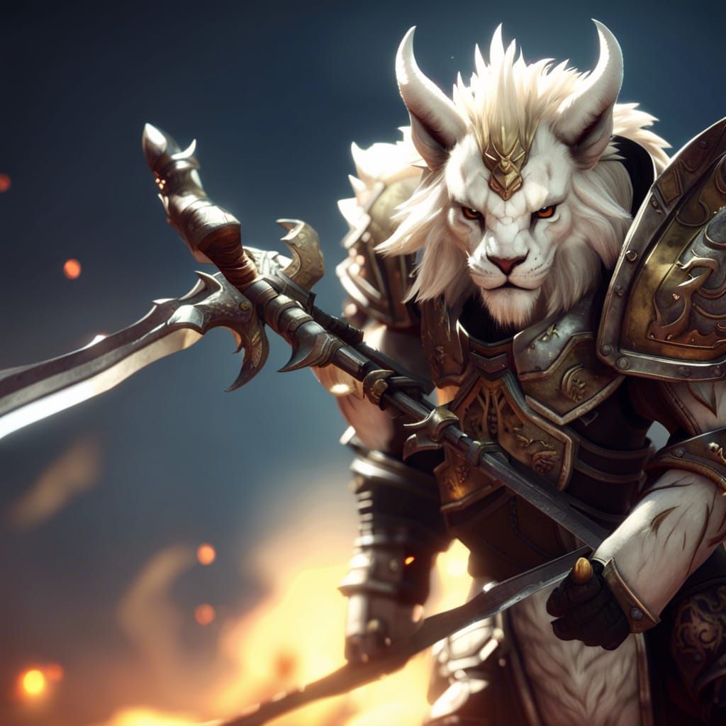 Charr Guardian with White Mane in Detailed 3D