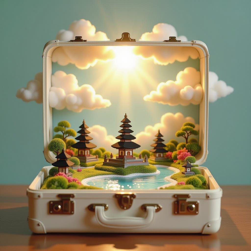 Indonesian Diorama Inside Suitcase with Ethereal Light