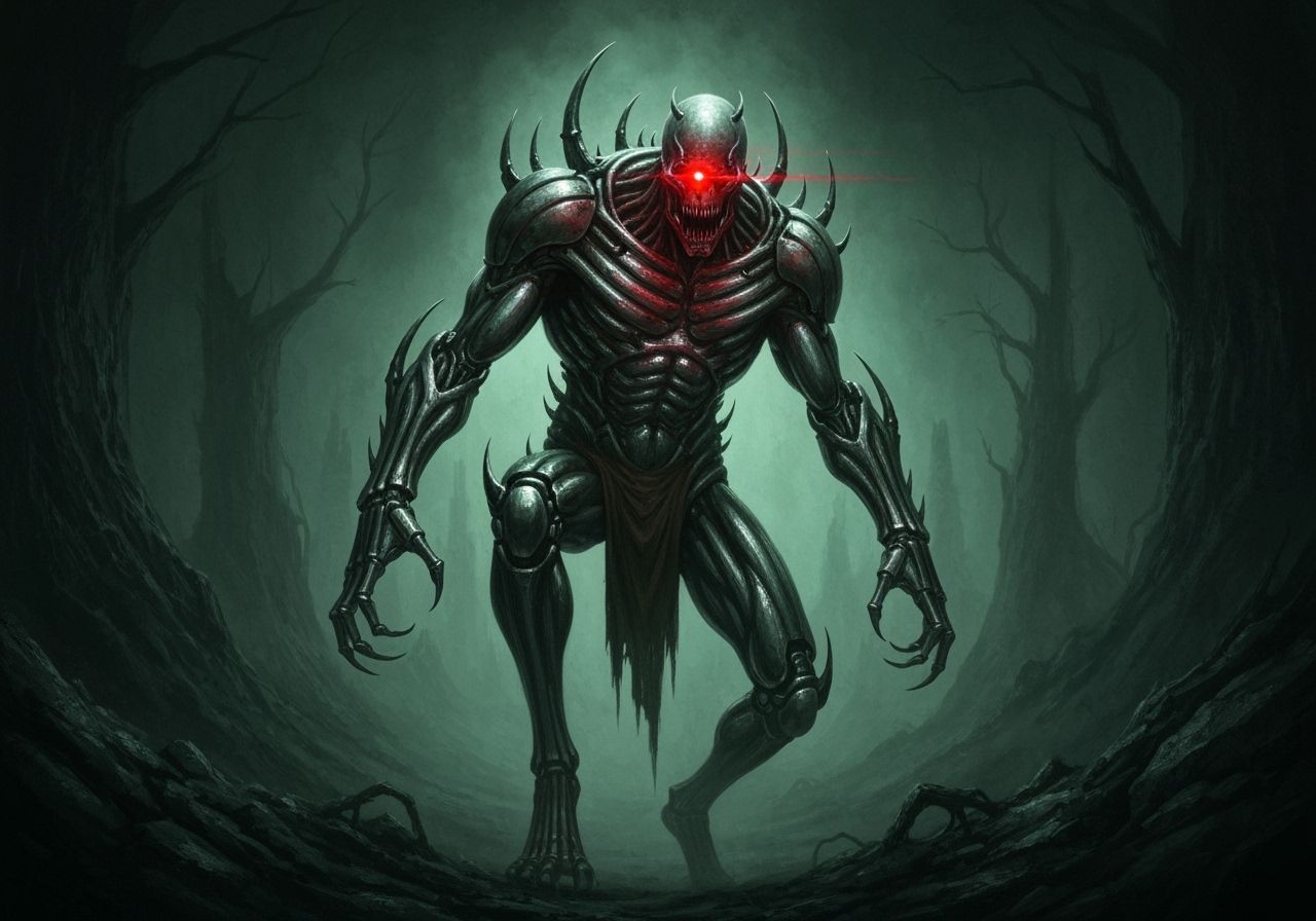 Menacing Cyborg Cyclops in Dark Fantasy Style