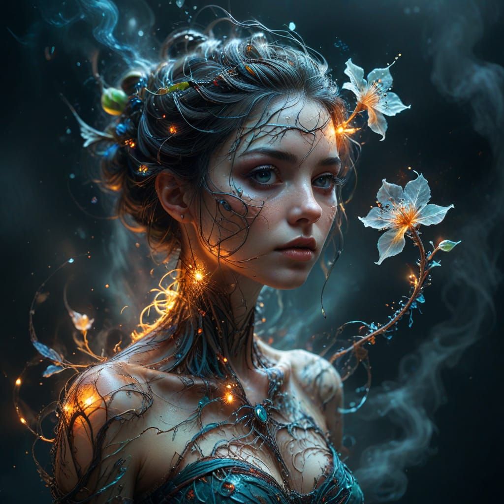 Surreal, Ghostly Flower Blooms in Cosmic Fog