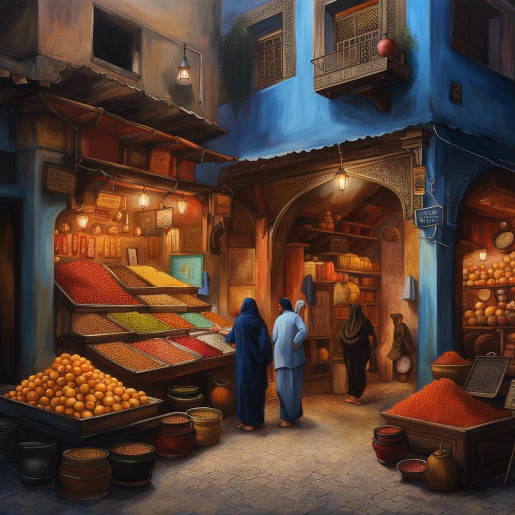 Vivid Bazaar Painting with Antiques and Murals