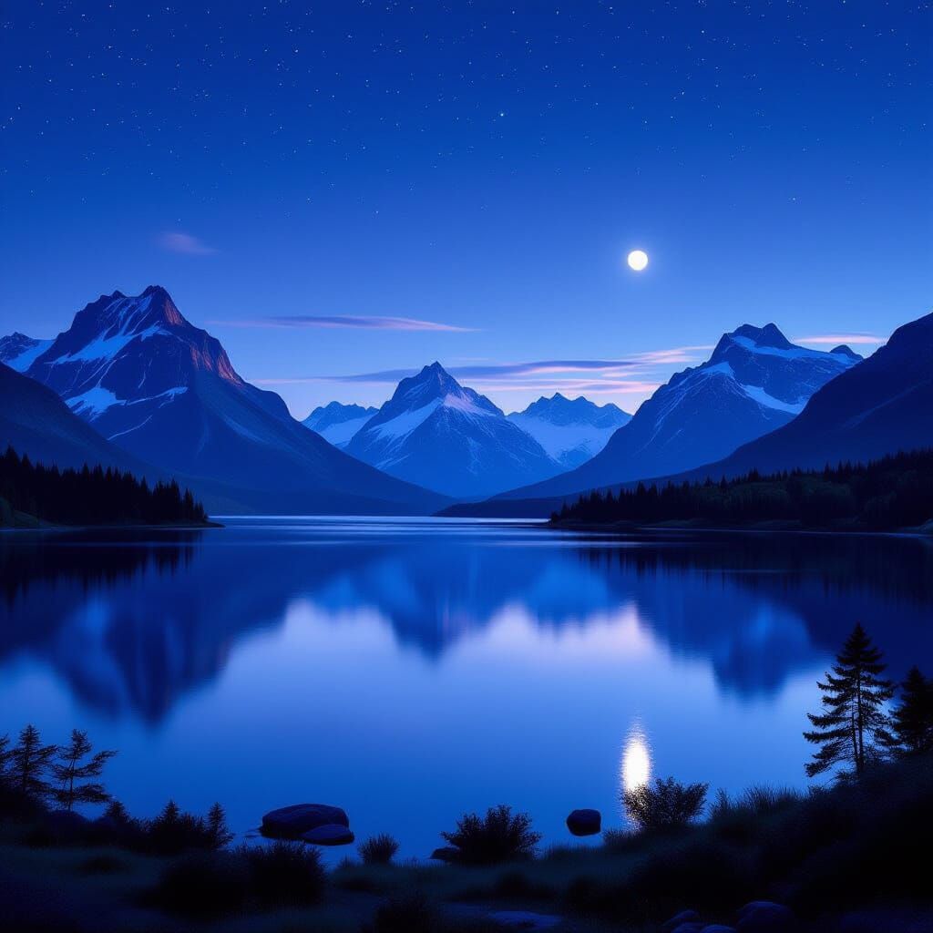 Hyper-Realistic Mountain Lake Vista at Twilight
