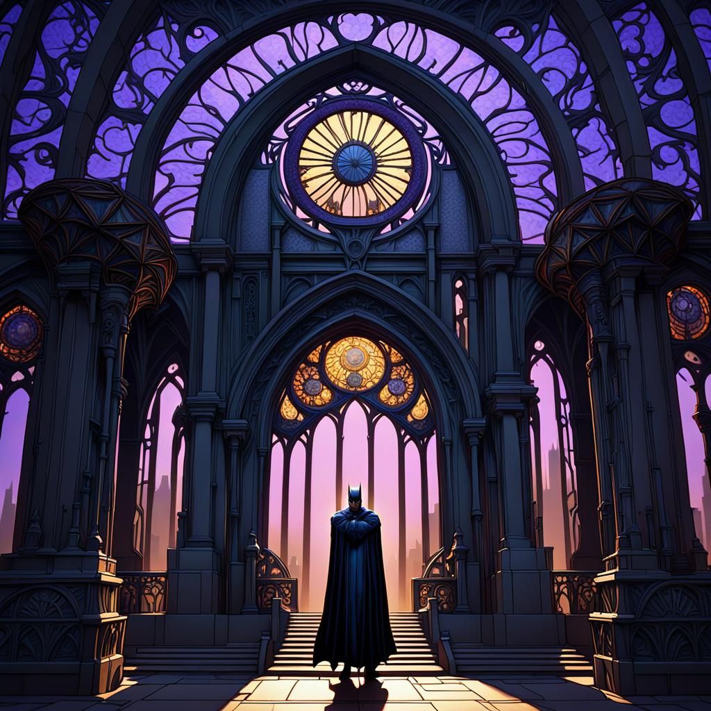 Batman in Gothic Archway: Dark Fantasy Concept Art