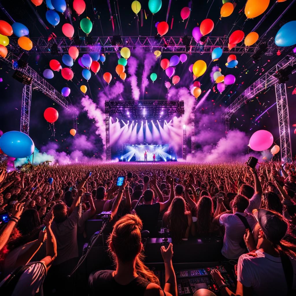 Energetic Music Festival Stage with Vibrant Lighting