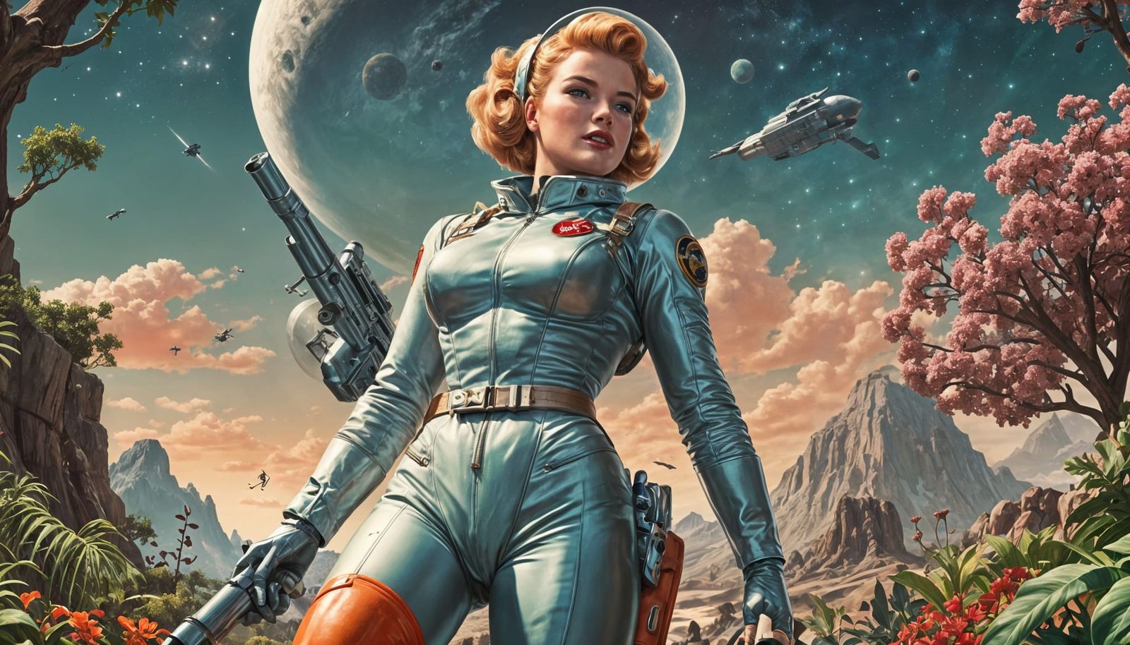 Galactic Goddess Conquers Alien World: 1950s Comic Style