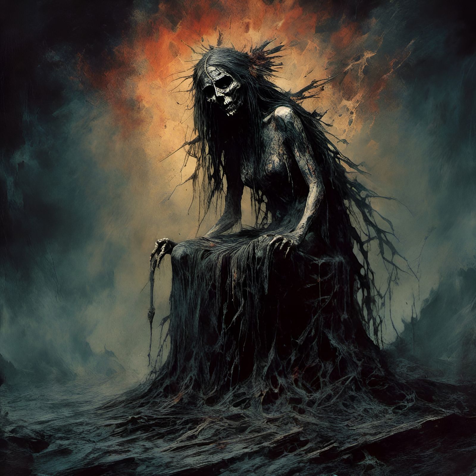 Native American Spirit Witch Rises: Macabre Illustration