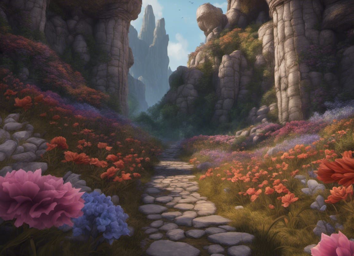 Fantasy Cliffs Path in Detailed Matte Painting