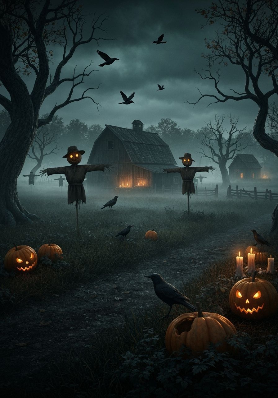 Gothic Autumn Harvest Village at Dusk