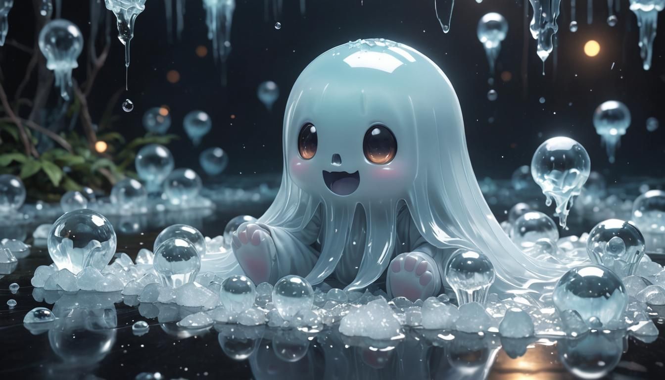 Cute Jelly Ghost Eating Ice Cream in 3D Anime Art