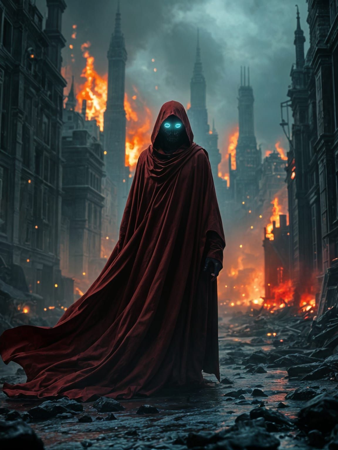 Doomed City Figure in Red Cloak: Artstation VRay