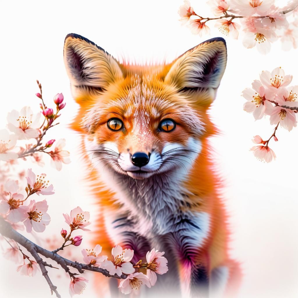 Charming Baby Fox Double Exposure in Pastel Colors