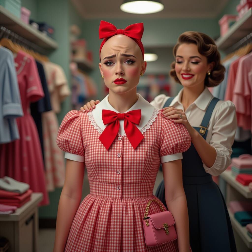 Sad Bald Man in Red Dress: Digital Matte Painting