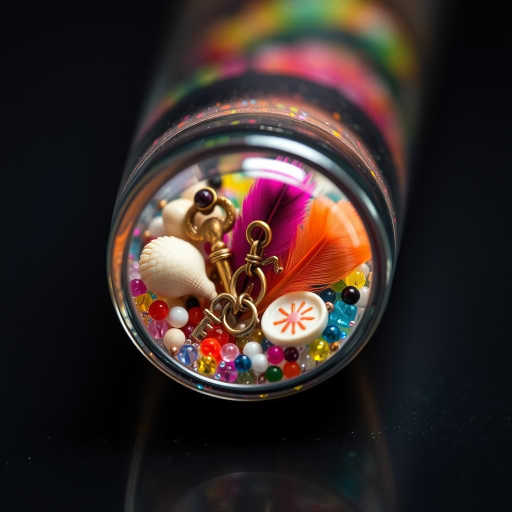 Miniature Treasures Suspended in Rainbow Tube