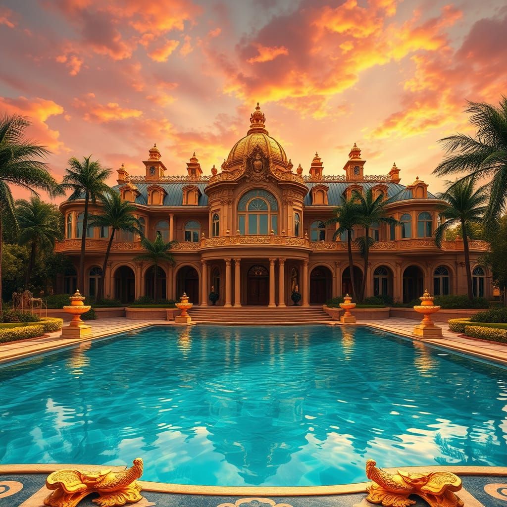 Luxurious Gold-Plated Estate with Majestic Pool
