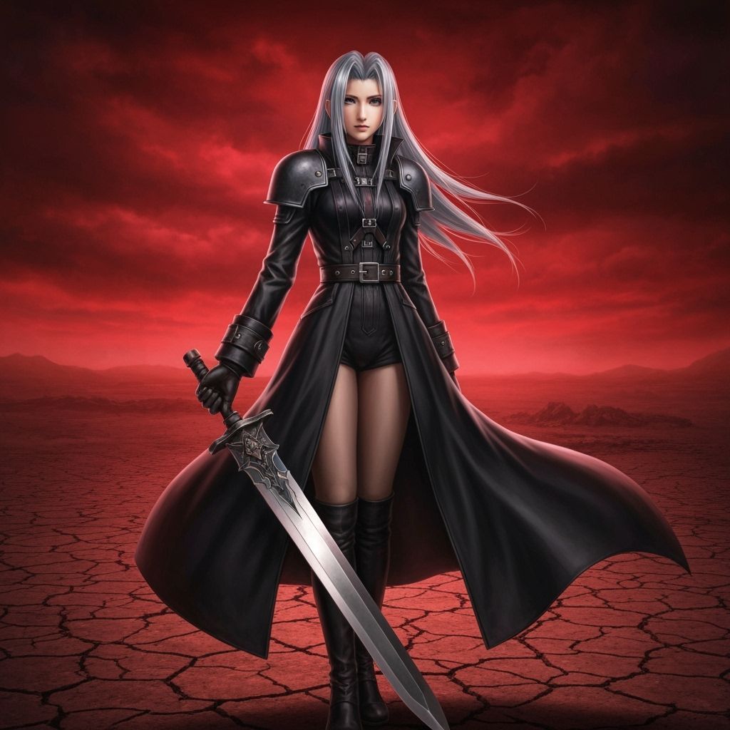 Female Sephiroth in Black Coat with Masamune