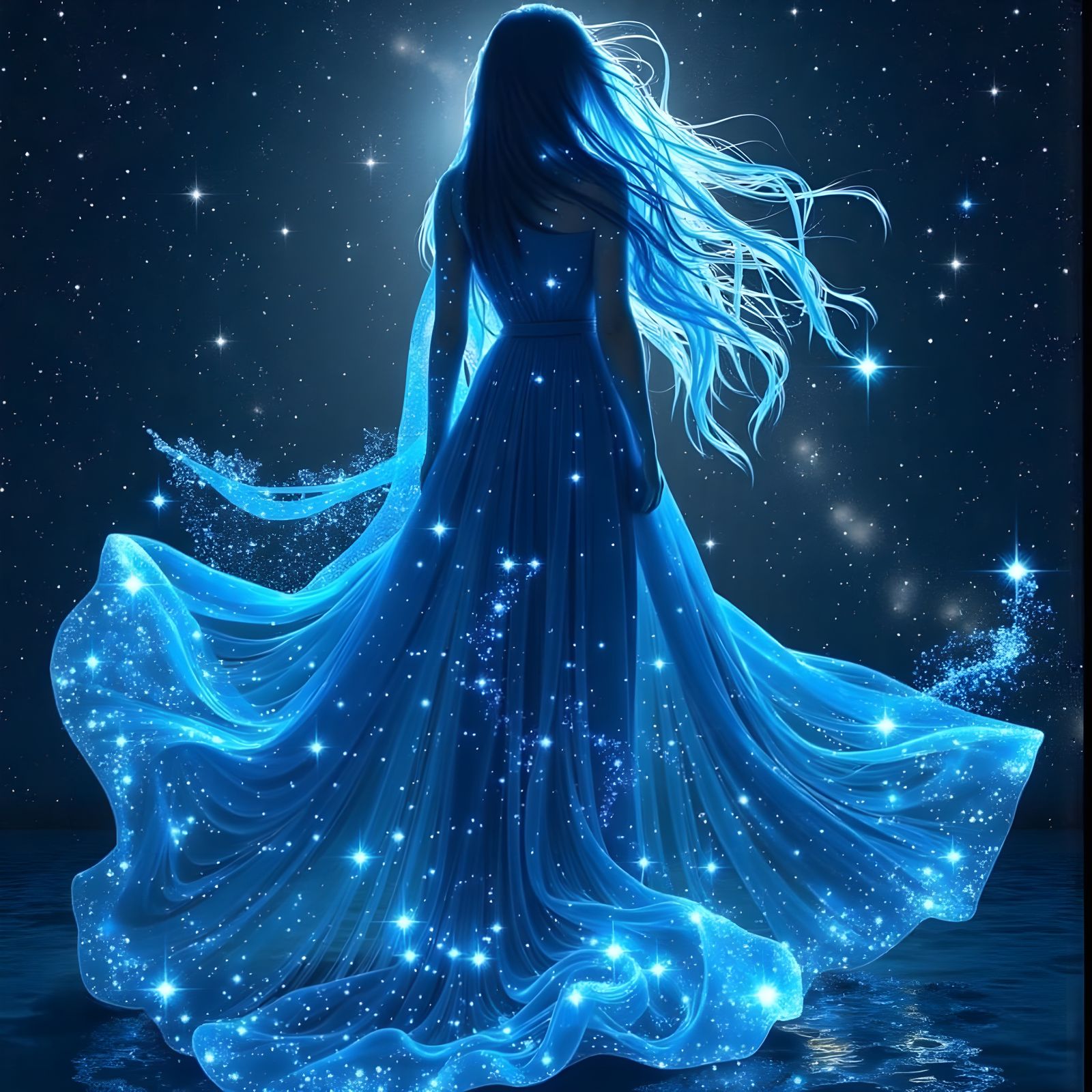 Ethereal Maiden in Renaissance Gown, Starry Celestial Expans...