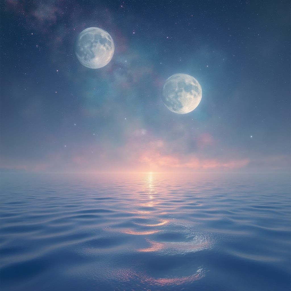 Ethereal Cosmic Waves Under Twin Moons