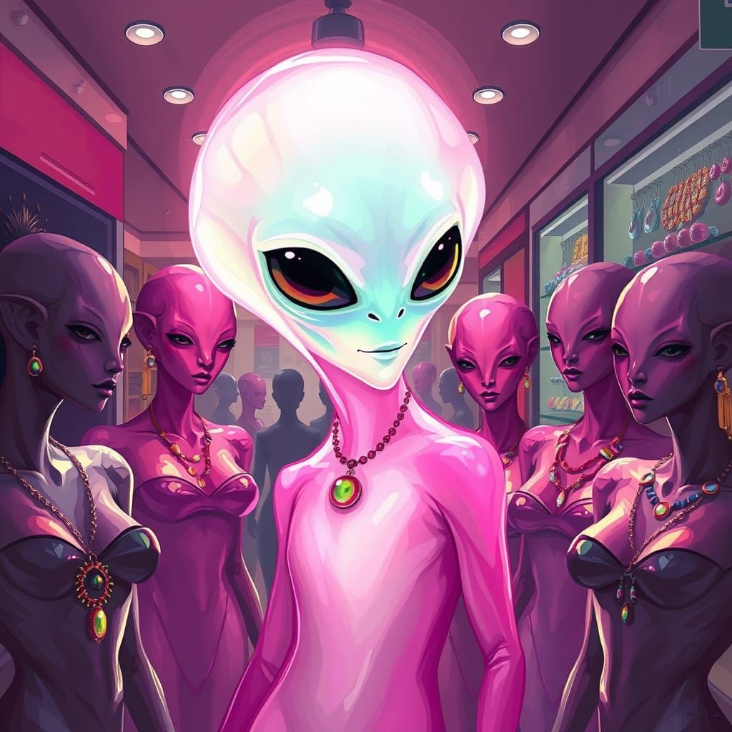 Pink Jelly Alien Jewelry Store in Abstract Style