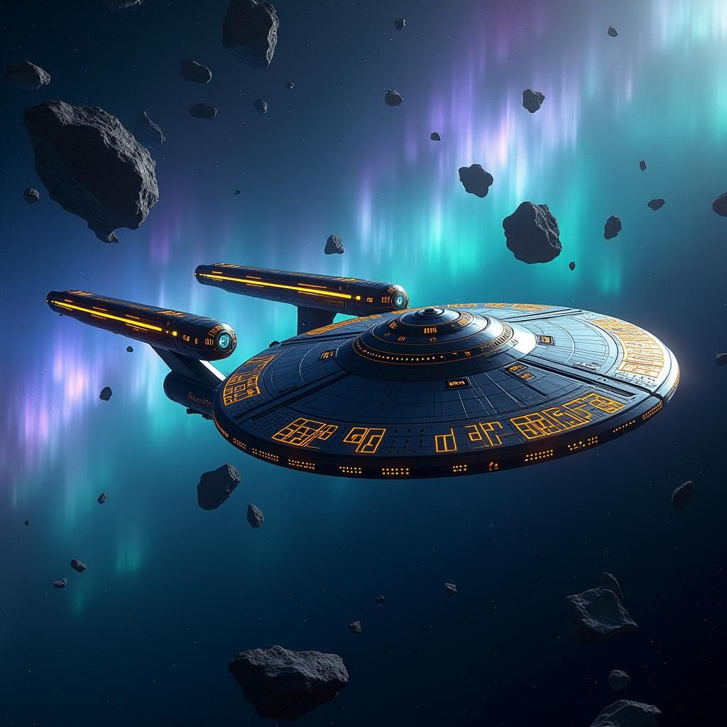 Futuristic Starship Over Deep Blue Nebula in 8K