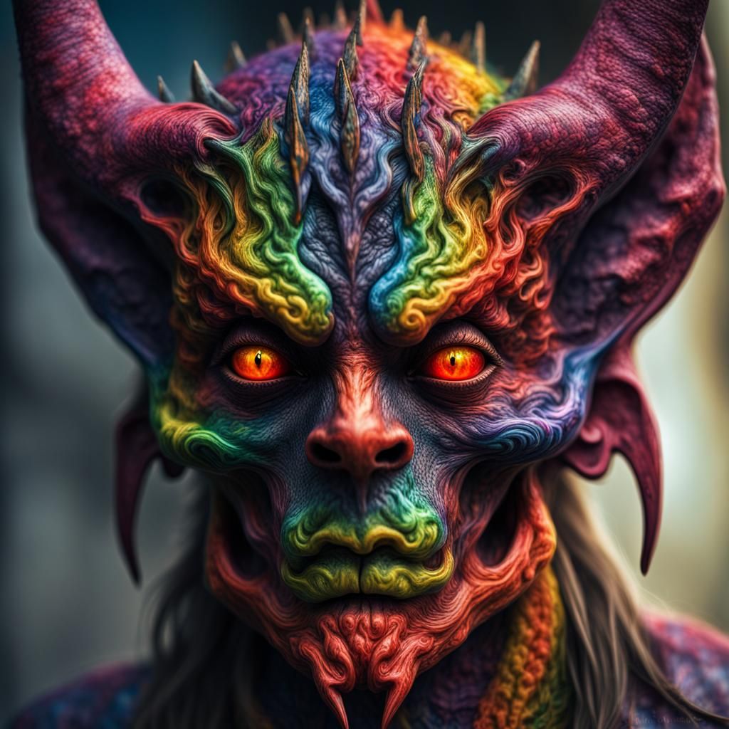 Hyperrealistic Rainbow Demon in High Definition