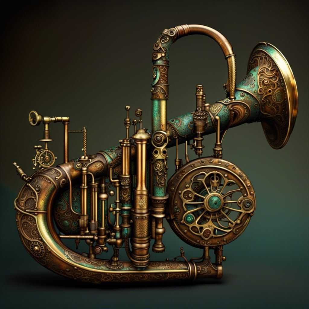 Steampunk Trombone: Elaborate 3D Brass Instrument