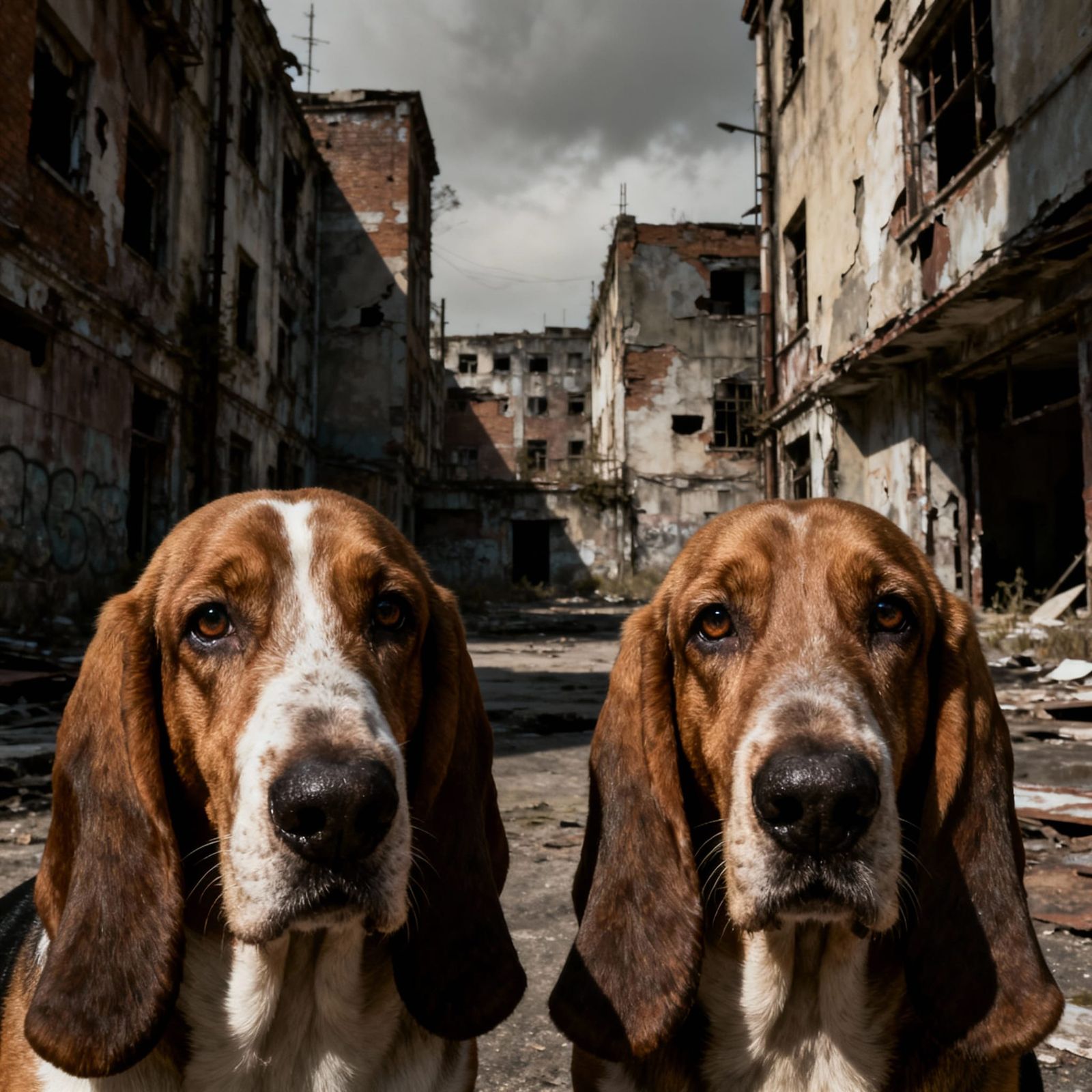 Basset Hounds in Urban Decay Photography Style