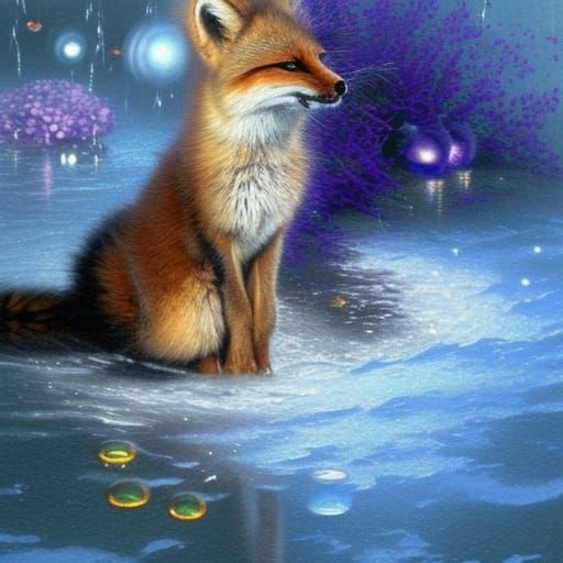 Ethereal Water Fox in Hyperdetailed Fantasy