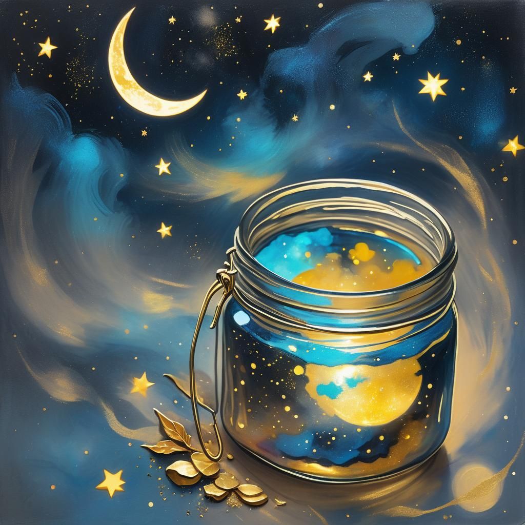 Moon in a Jar with Stardust in Fauvism Style