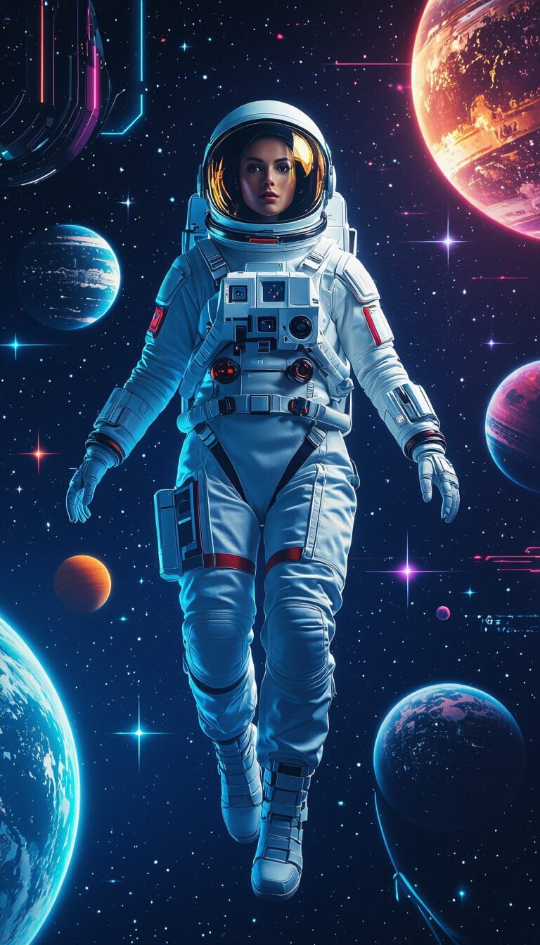 Futuristic Woman in Space with Advanced Color Scheme