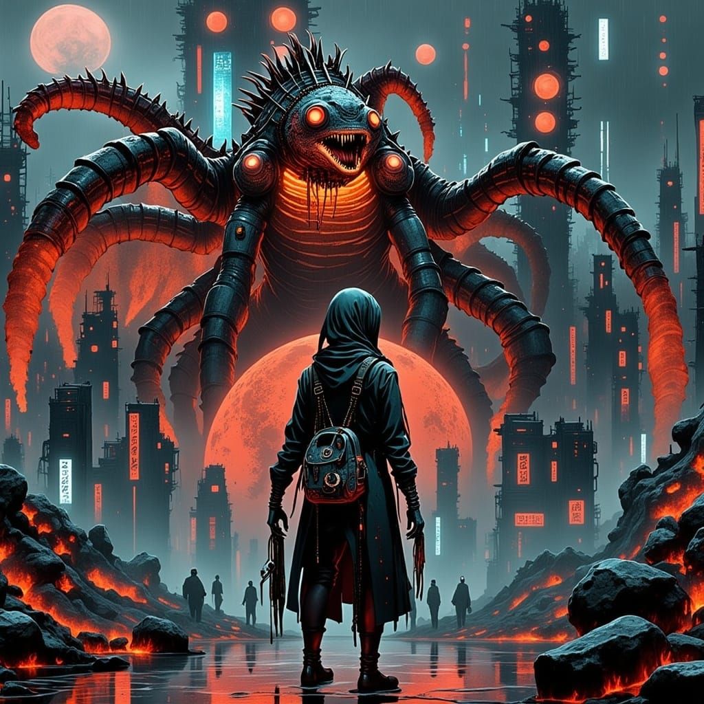 Demonic Mechagodzilla Centaur in Neo-Tokyo Style