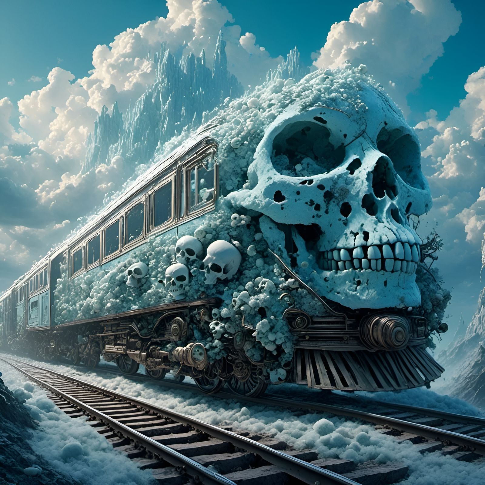 Photorealistic Skull Train in Underground Cityscape