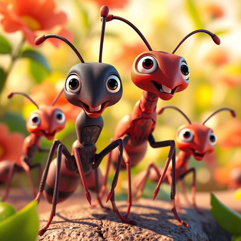 Disney-Inspired Whimsical Ants in Vibrant 3D Animation