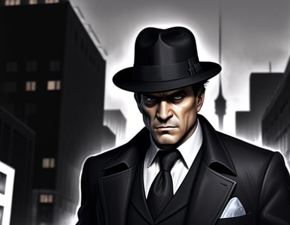 Etched Noir Detective in a Dark Scene