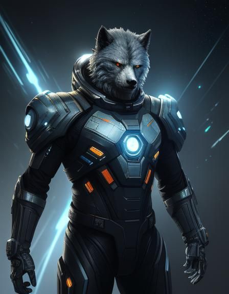 Sci-Fi Wolfman in Space Suit: Hyperrealistic Concept Art